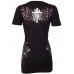 Rebel Saints AFFLICTION Womens T-Shirt PISTOLA Guns Biker Buckle Sinful